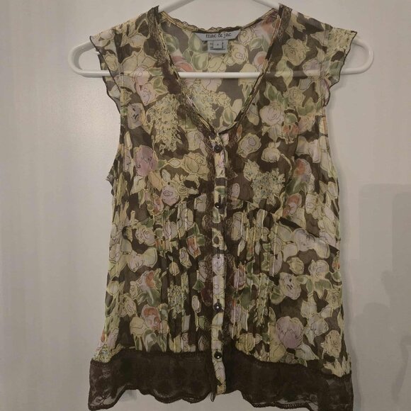Cute floral sheer blouse with lace trim - Picture 1 of 5